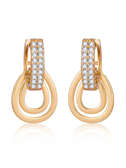 Aadita Office Wear Gold Plated American Diamond Layered Hoop Earrings