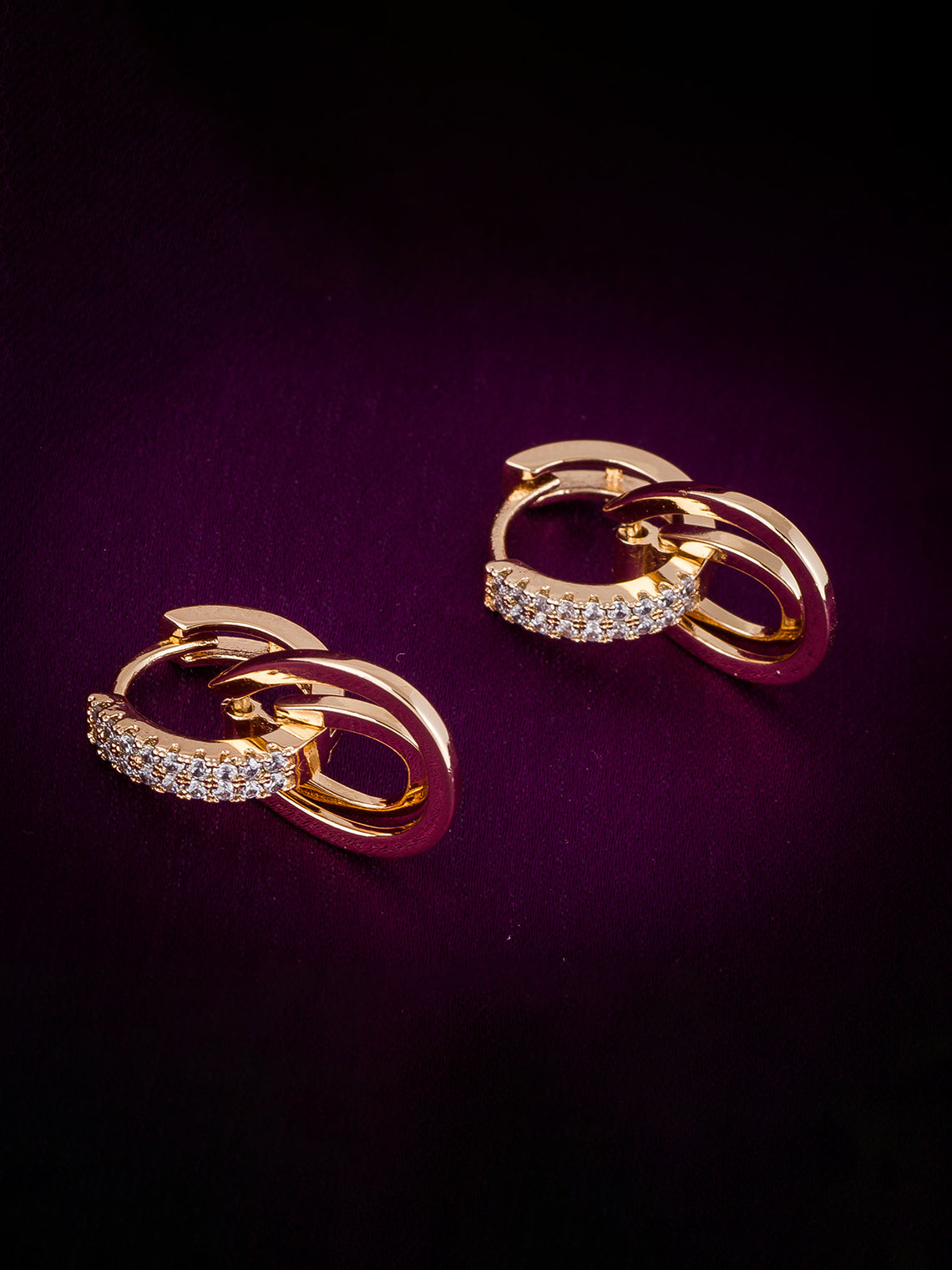 Aadita Office Wear Gold Plated American Diamond Layered Hoop Earrings