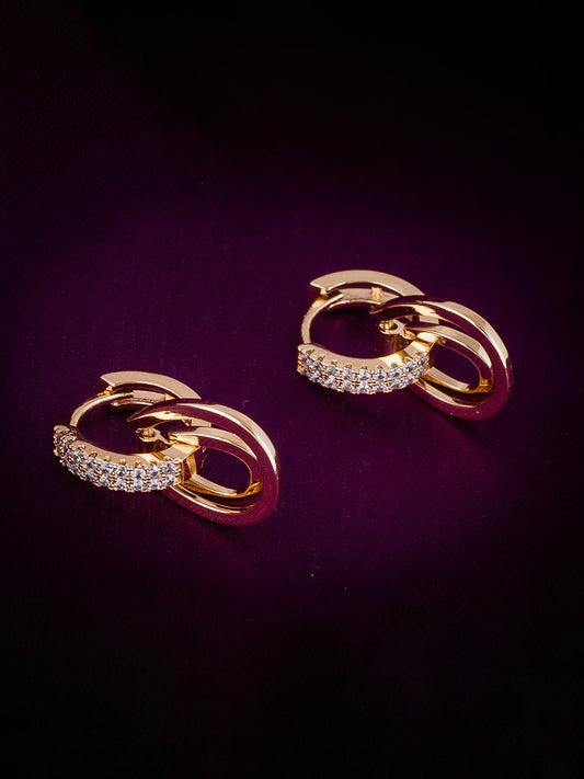 Aadita Office Wear Gold Plated American Diamond Layered Hoop Earrings