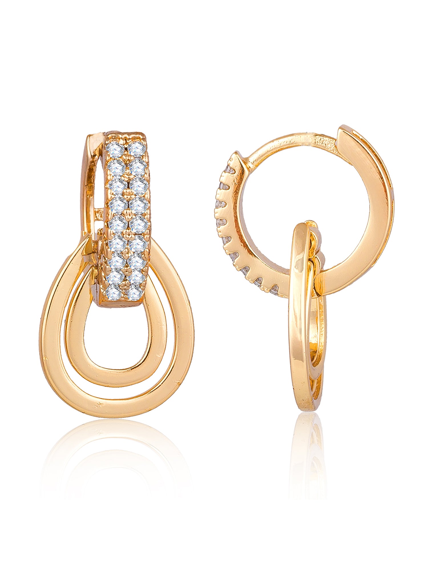 Aadita Office Wear Gold Plated American Diamond Layered Hoop Earrings