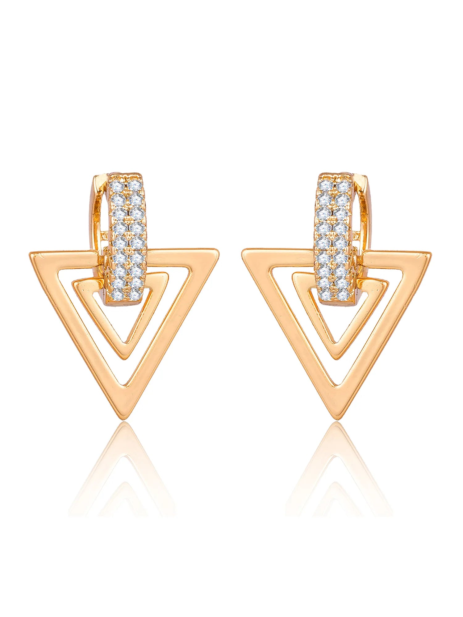 Triangle Huggie Hoop Earrings On A White Background