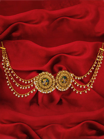 Aadita Kundan Meenakari Bahubali Earrings with Pearl Drop Chains