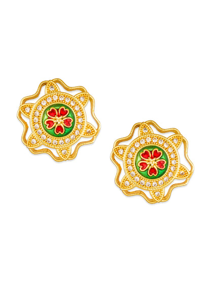 Aadita Gold Tone Meenakari Floral Stud Earrings with Stone