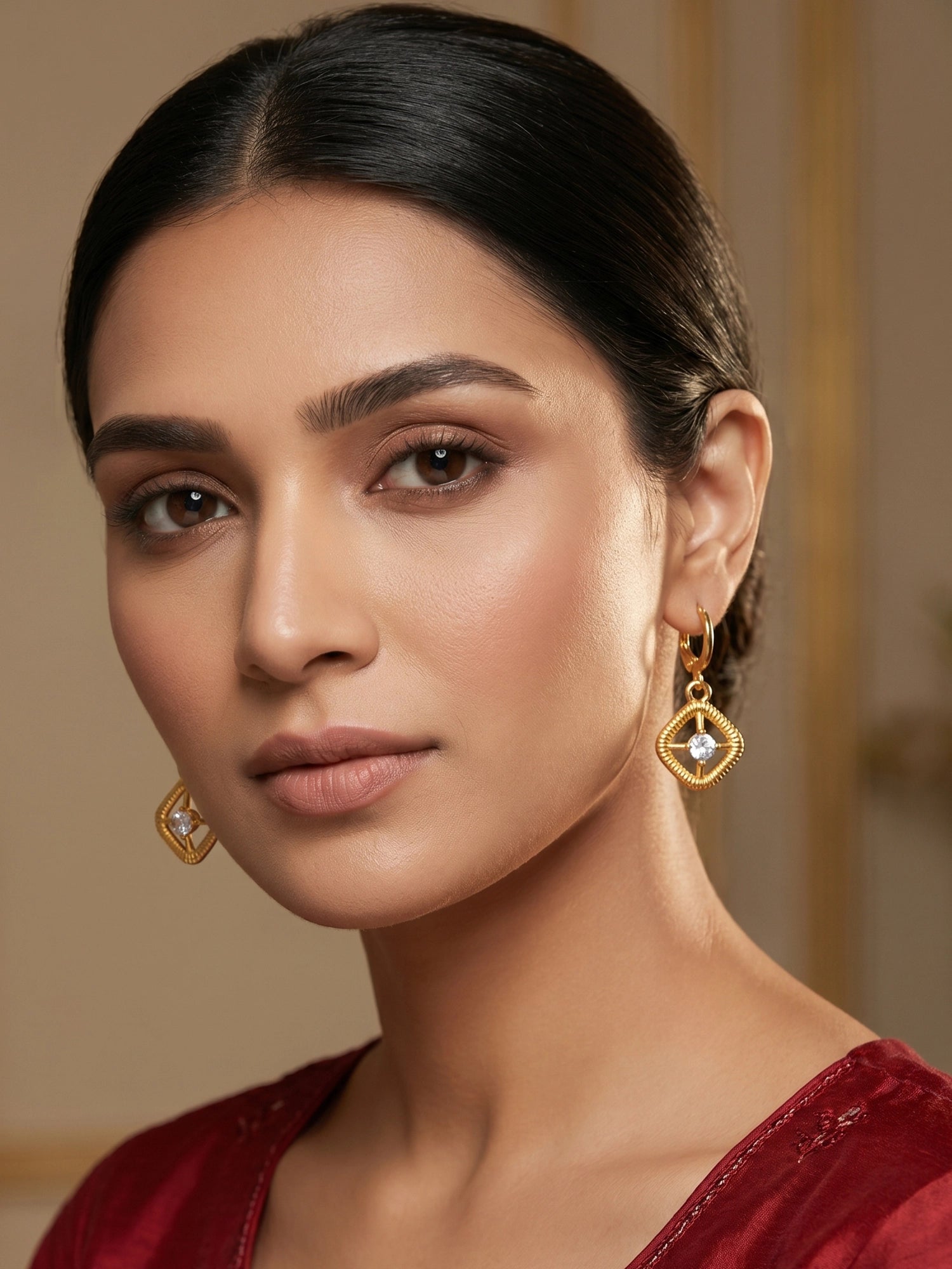 Aadita Gold-Plated Drop Earrings with Crystal Stone
