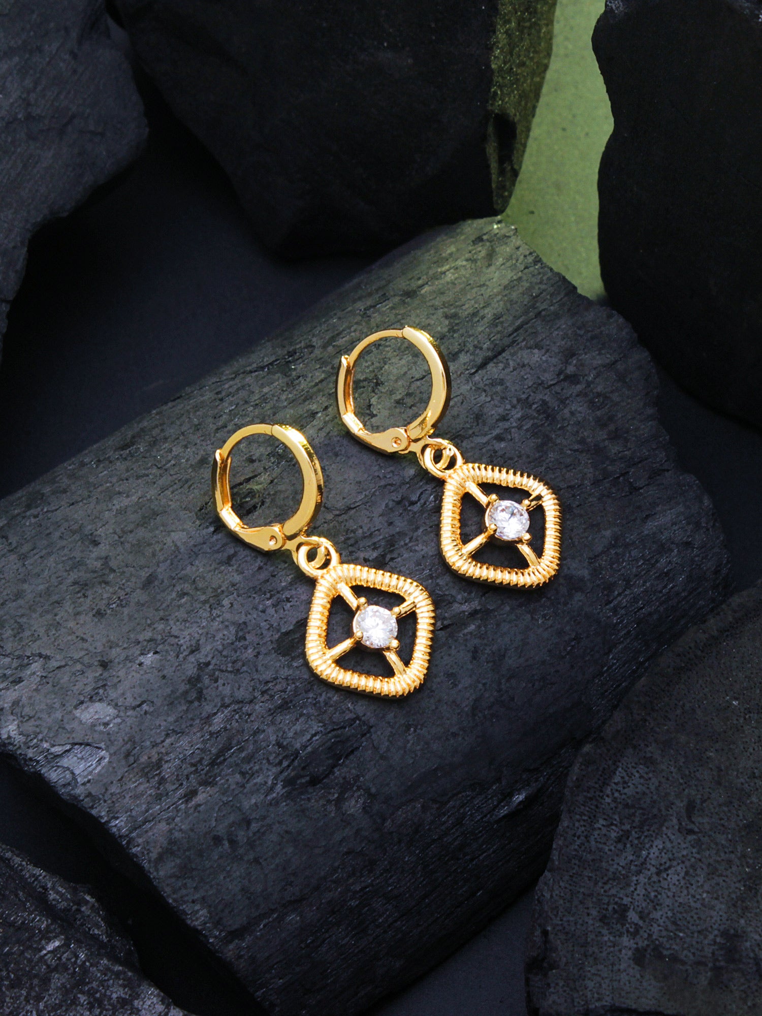 Aadita Gold-Plated Drop Earrings with Crystal Stone