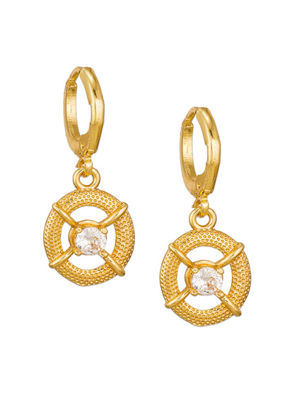 Aadita Gold-Toned AD Stone Oval Charm Huggie Drop Earrings