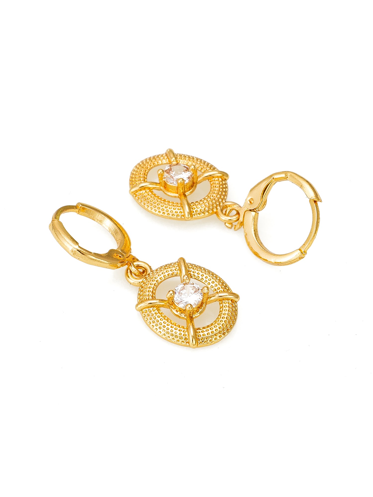 Aadita Gold-Toned AD Stone Oval Charm Huggie Drop Earrings