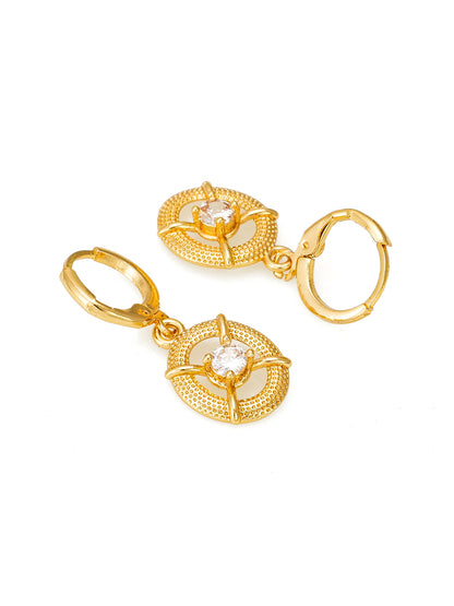 Aadita Gold-Toned AD Stone Oval Charm Huggie Drop Earrings