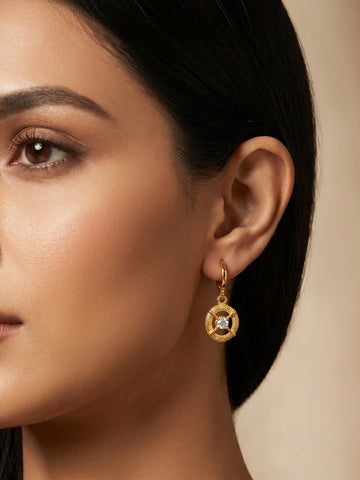 Aadita Gold-Toned AD Stone Oval Charm Huggie Drop Earrings