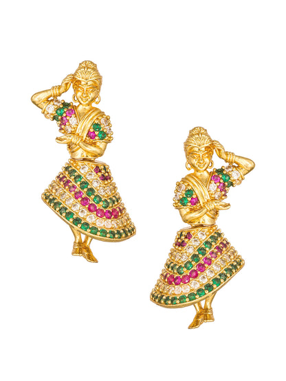 Aadita Gold Tone Dancing Figurine Earrings with Stone