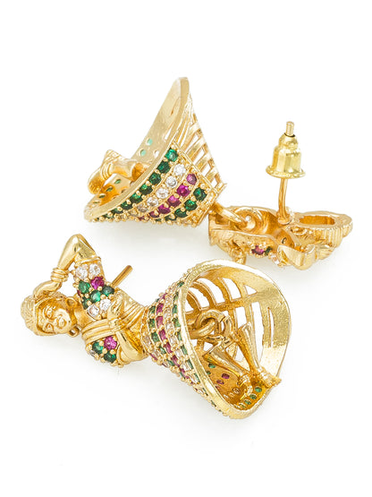 Aadita Gold Tone Dancing Figurine Earrings with Stone