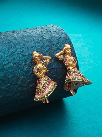 Aadita Gold Tone Dancing Figurine Earrings with Stone