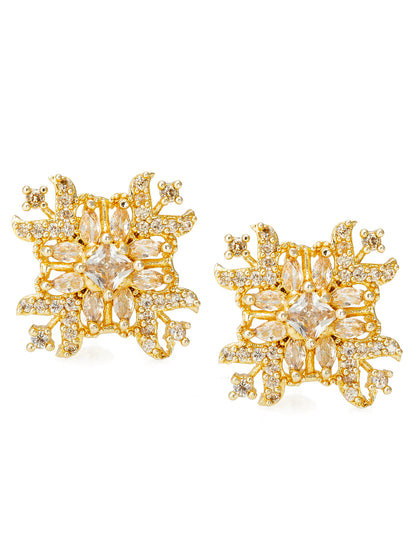 Aadita Festive Wear Gold-Plated Champagne and White AD Stone Floral Snowflake Stud Earrings
