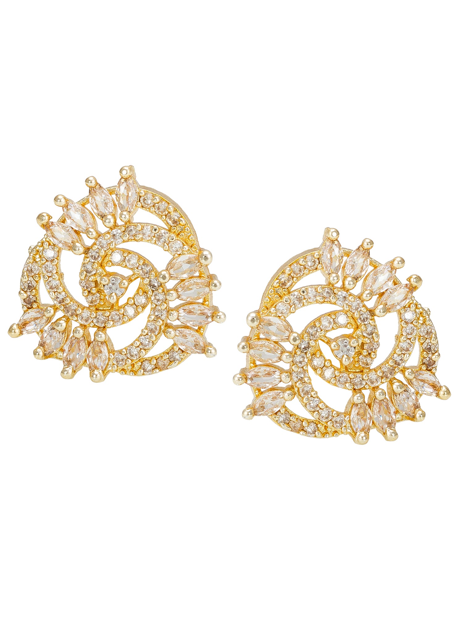 Aadita Presents Festive Wear Gold-Plated Champagne and White AD Stone Swirl Spiral Stud Earrings