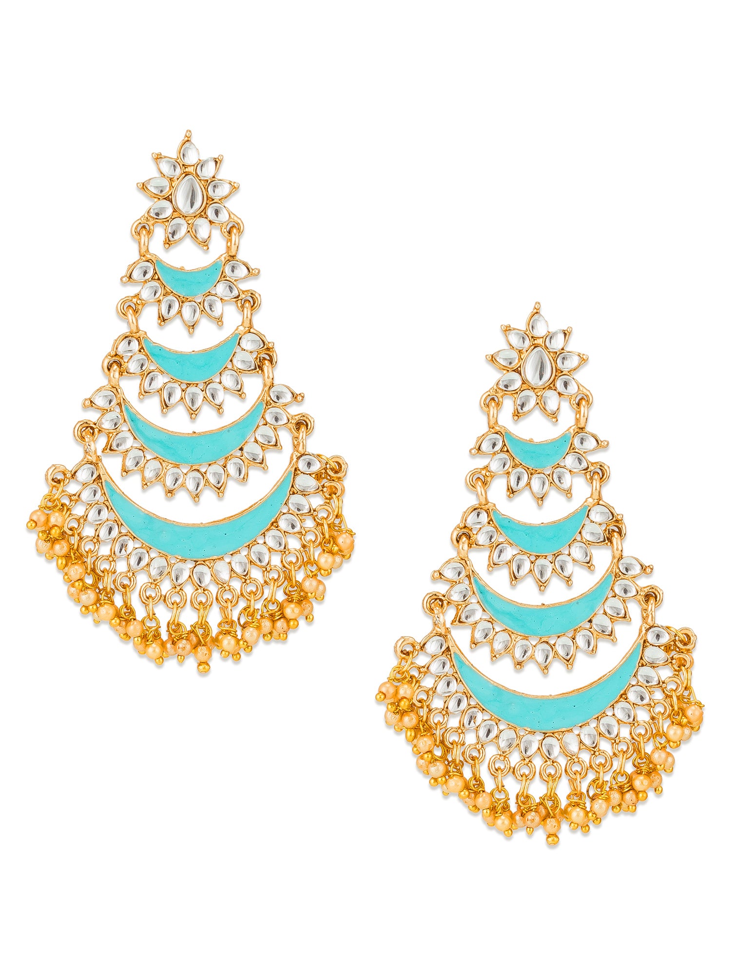 Aadita Gold Tone Kundan Chandelier Earrings with Bead Drops