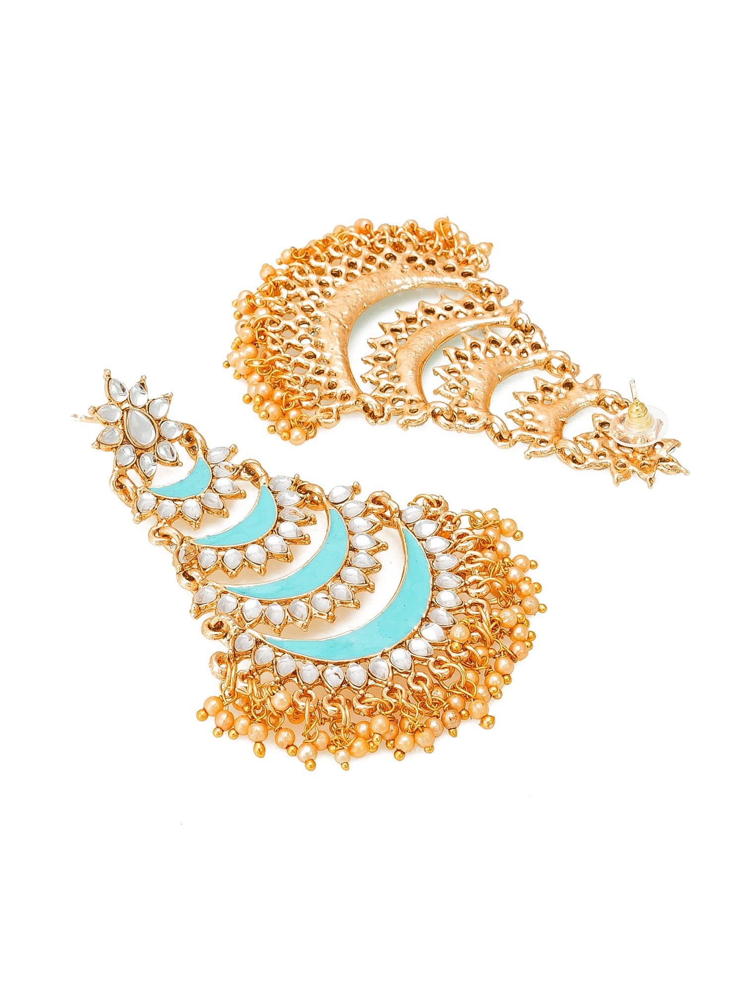 Aadita Gold Tone Kundan Chandelier Earrings with Bead Drops