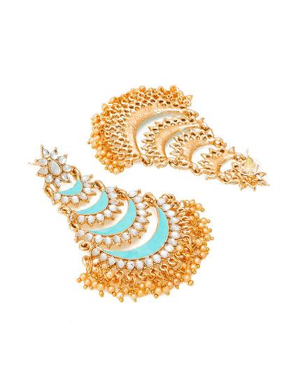 Aadita Gold Tone Kundan Chandelier Earrings with Bead Drops