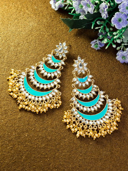 Aadita Gold Tone Kundan Chandelier Earrings with Bead Drops