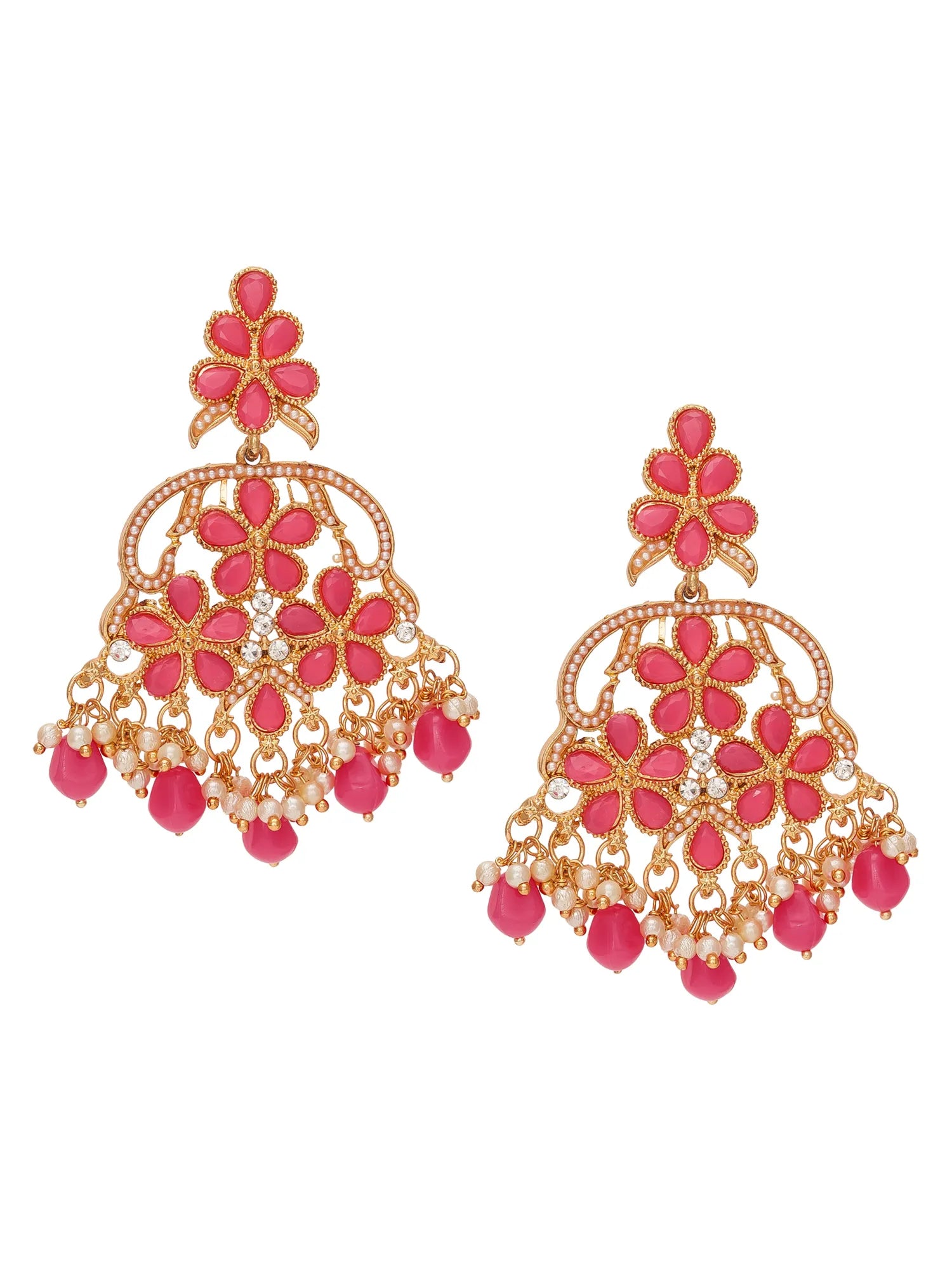 Floral Chandelier Earrings On A White Background