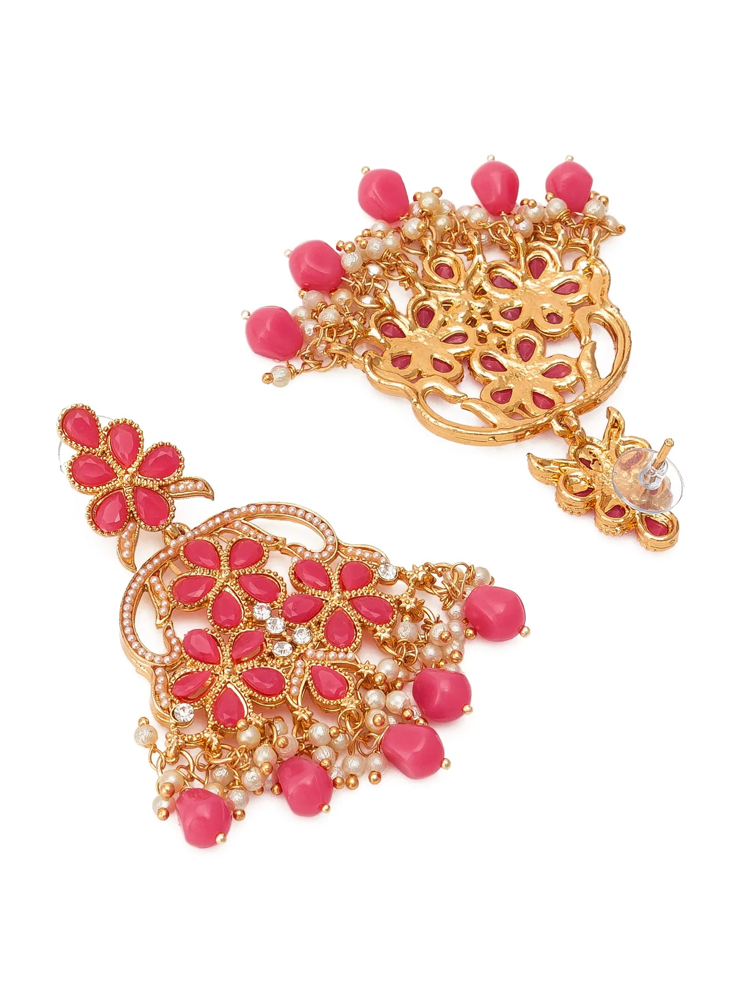 Floral Chandelier Earrings with Beaded Drops