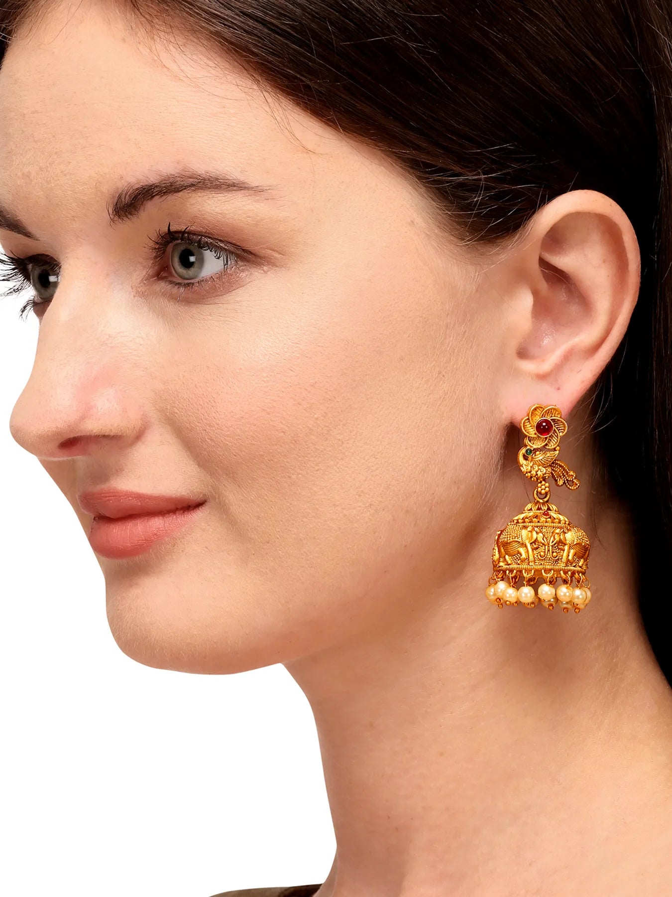 Peacock Floral Elephant Jhumka Earrings 