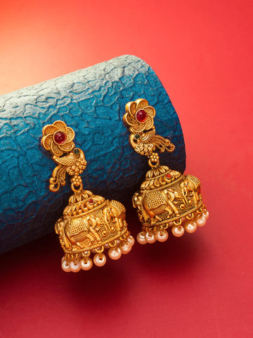Peacock Floral Elephant Jhumka Earrings On A Background