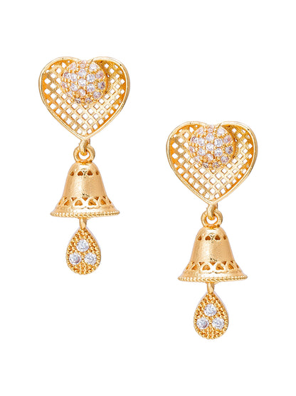 Aadita Casual Ethnic Gold-Toned Heart Filigree Jhumka Earrings with Stone-Studded