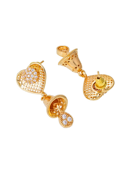 Aadita Casual Ethnic Gold-Toned Heart Filigree Jhumka Earrings with Stone-Studded