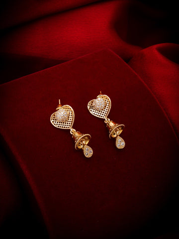 Aadita Casual Ethnic Gold-Toned Heart Filigree Jhumka Earrings with Stone-Studded