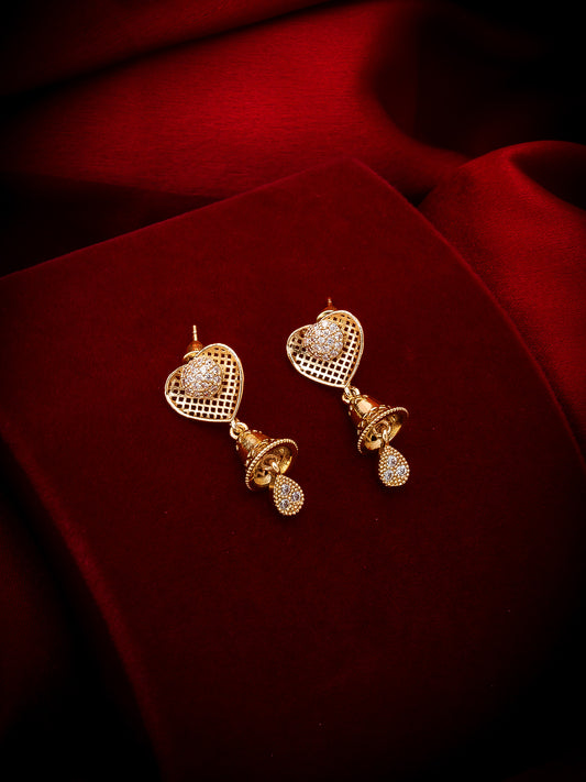 Aadita Casual Ethnic Gold-Toned Heart Filigree Jhumka Earrings with Stone-Studded