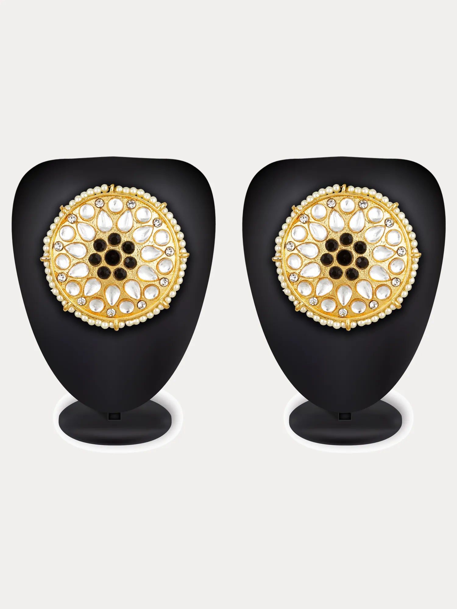 Floral Black Stone Stud Earrings