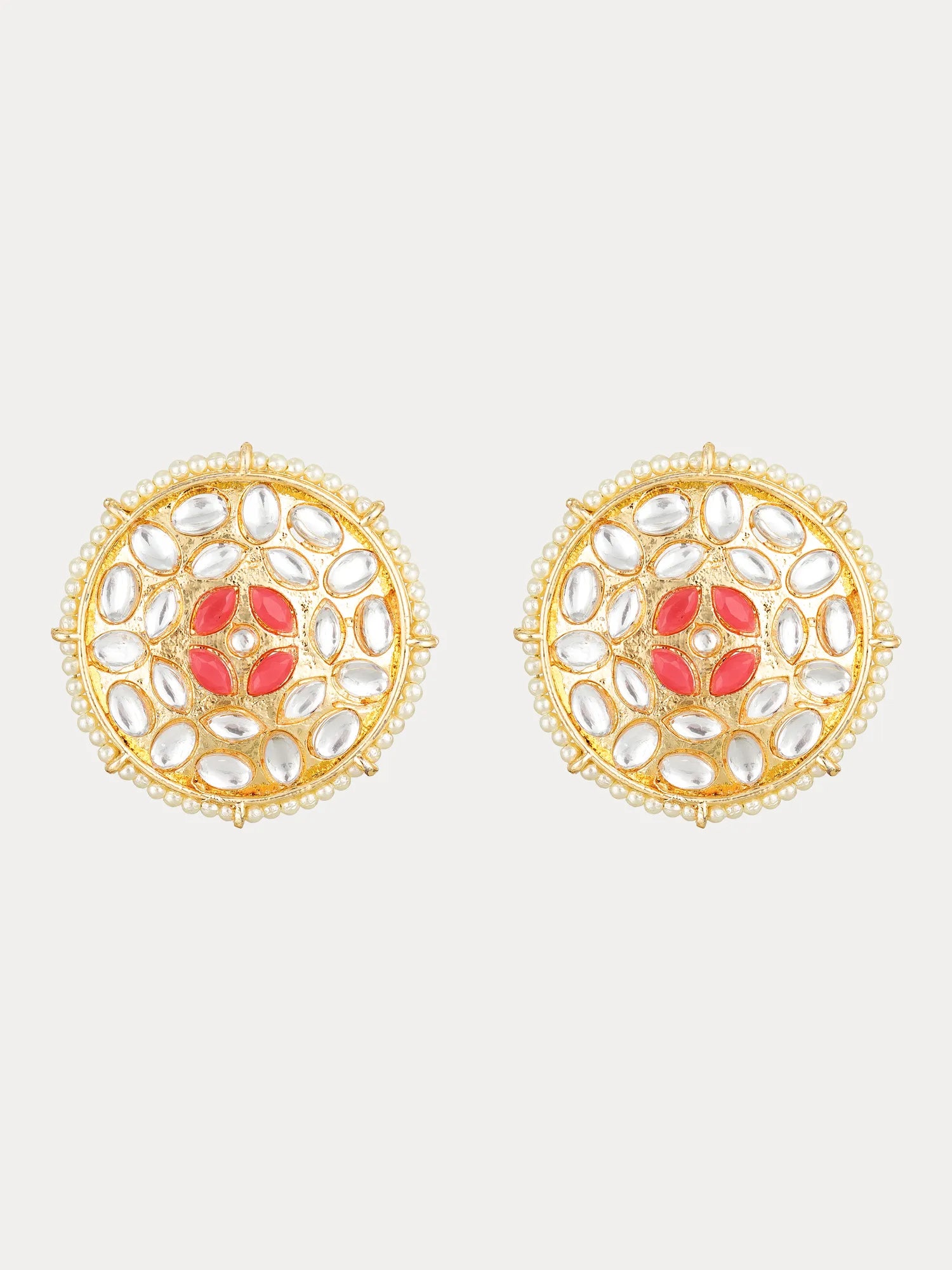 Floral Coral Stud Earrings On A White Background
