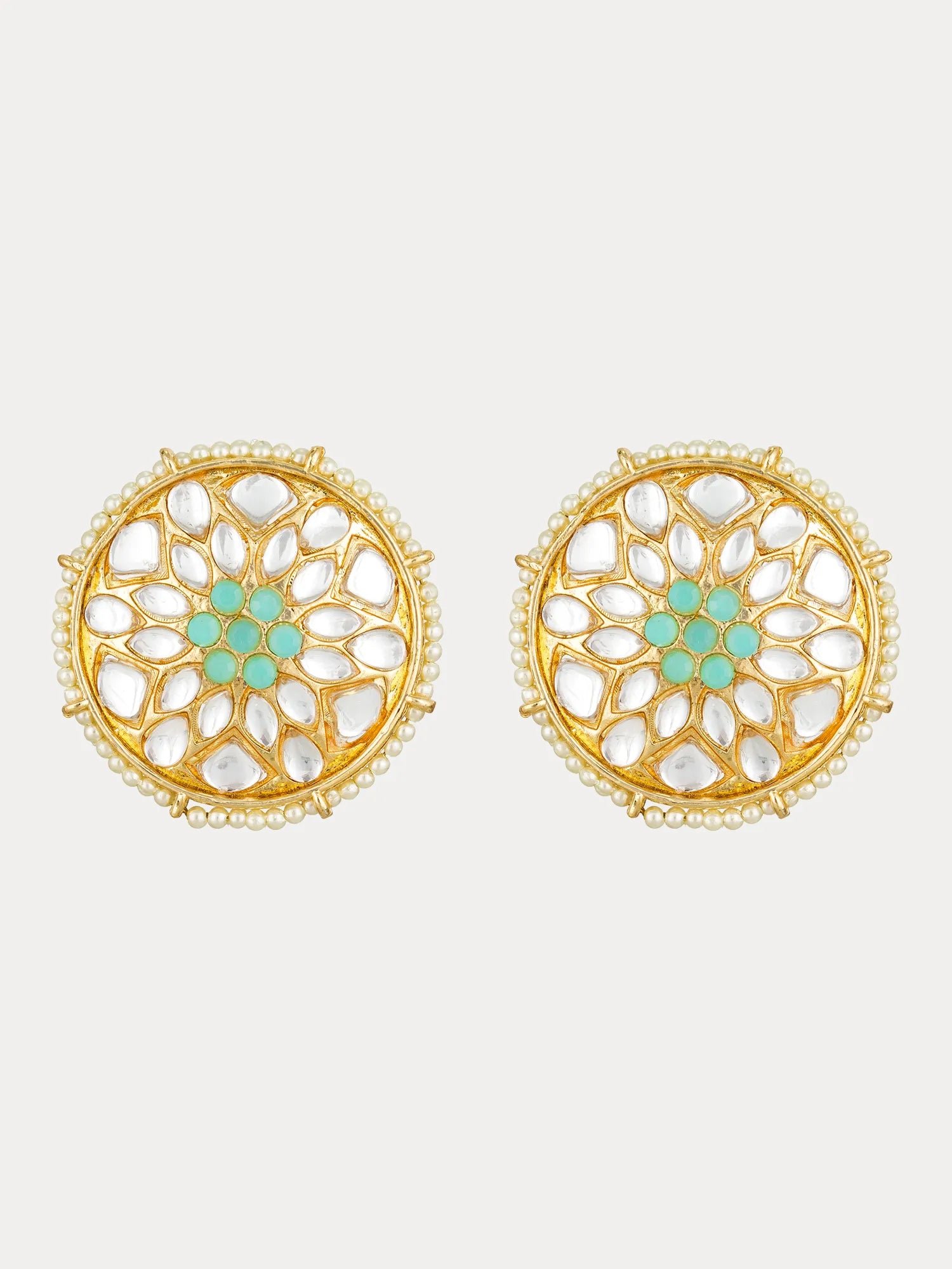 Floral Turquoise Stud Earrings On A White Background