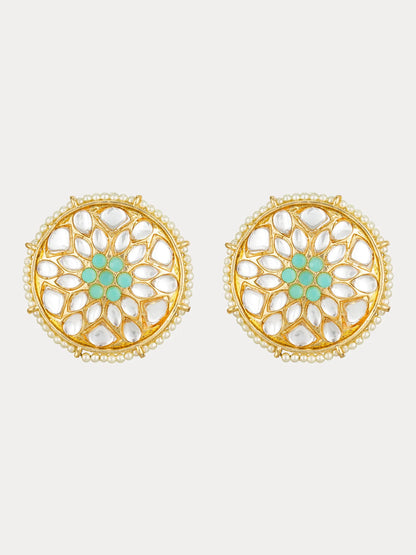 Floral Turquoise Stud Earrings On A White Background
