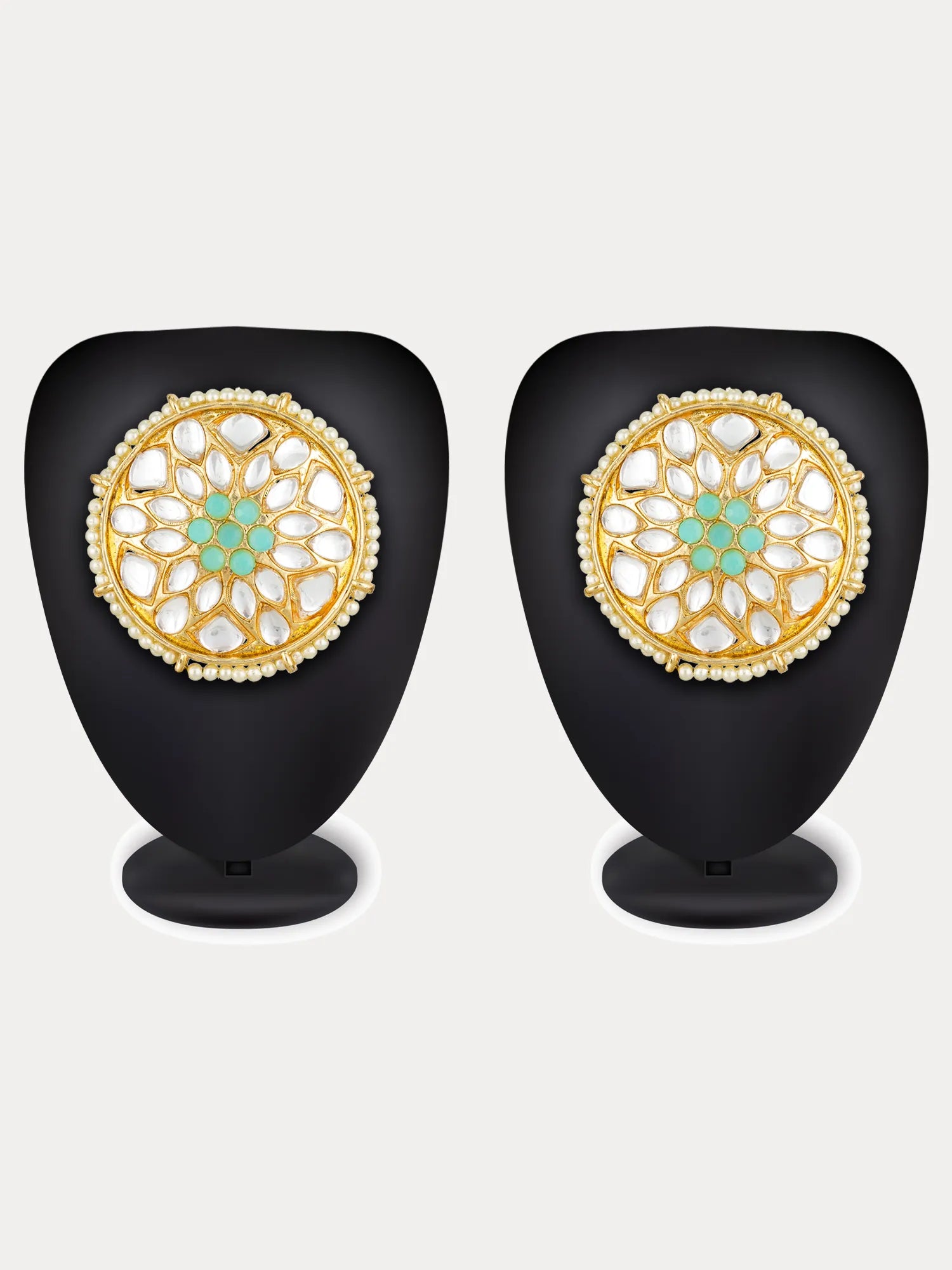 Kundan Round Floral Turquoise Stud Earrings