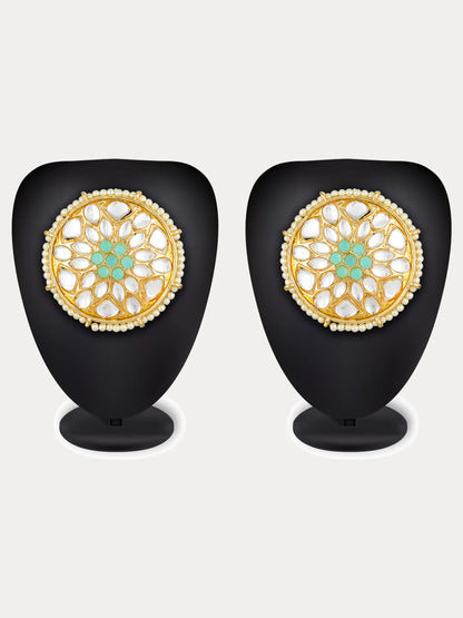 Kundan Round Floral Turquoise Stud Earrings