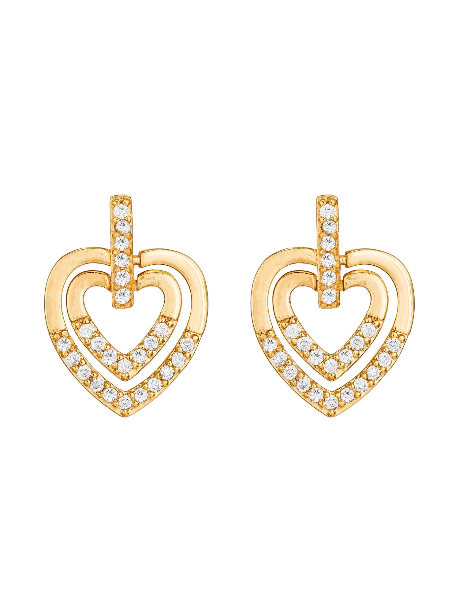 Double Heart Studded Stud Earrings On A White Background