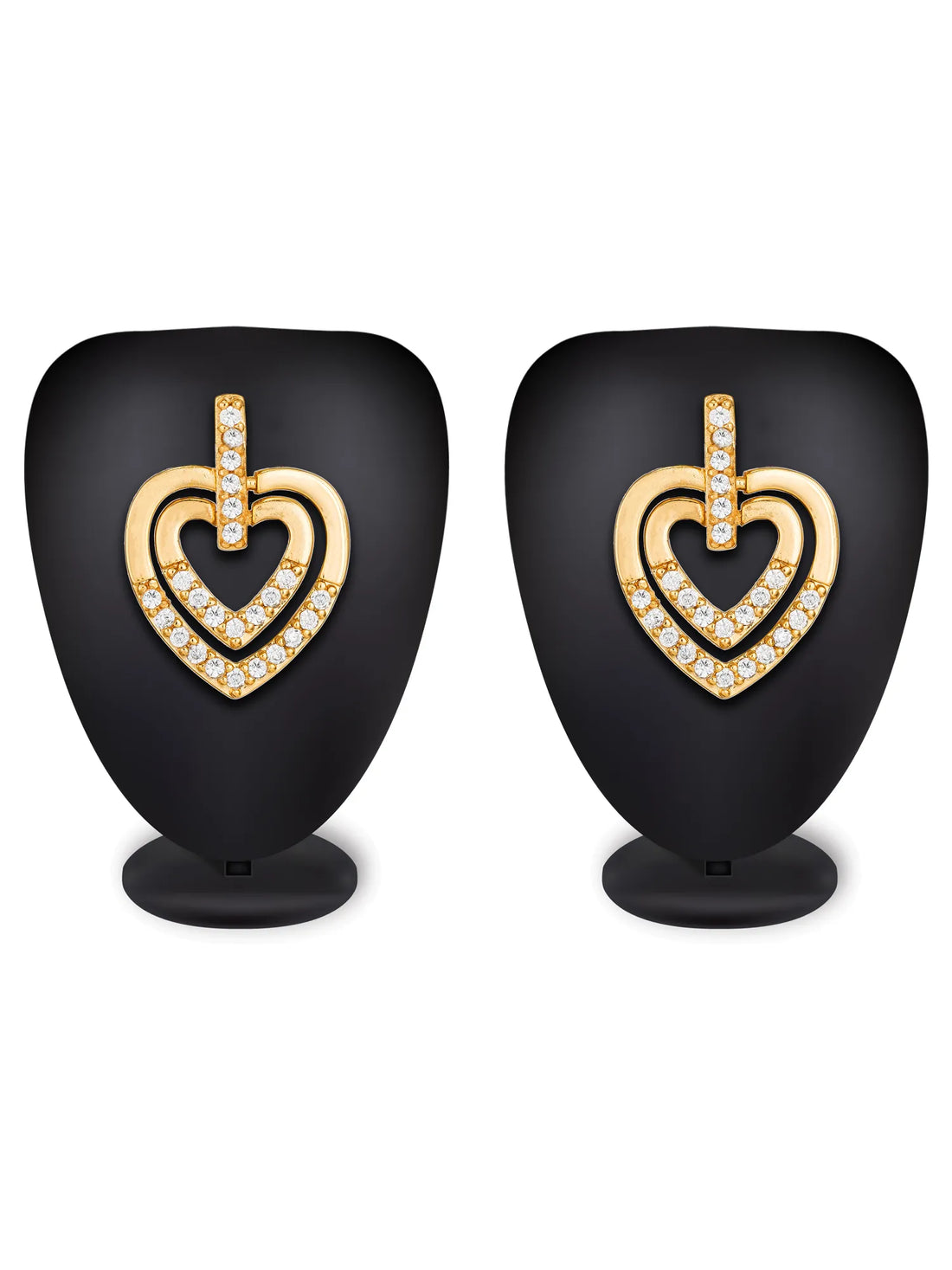 Double Heart Studded Stud Earrings On A Background