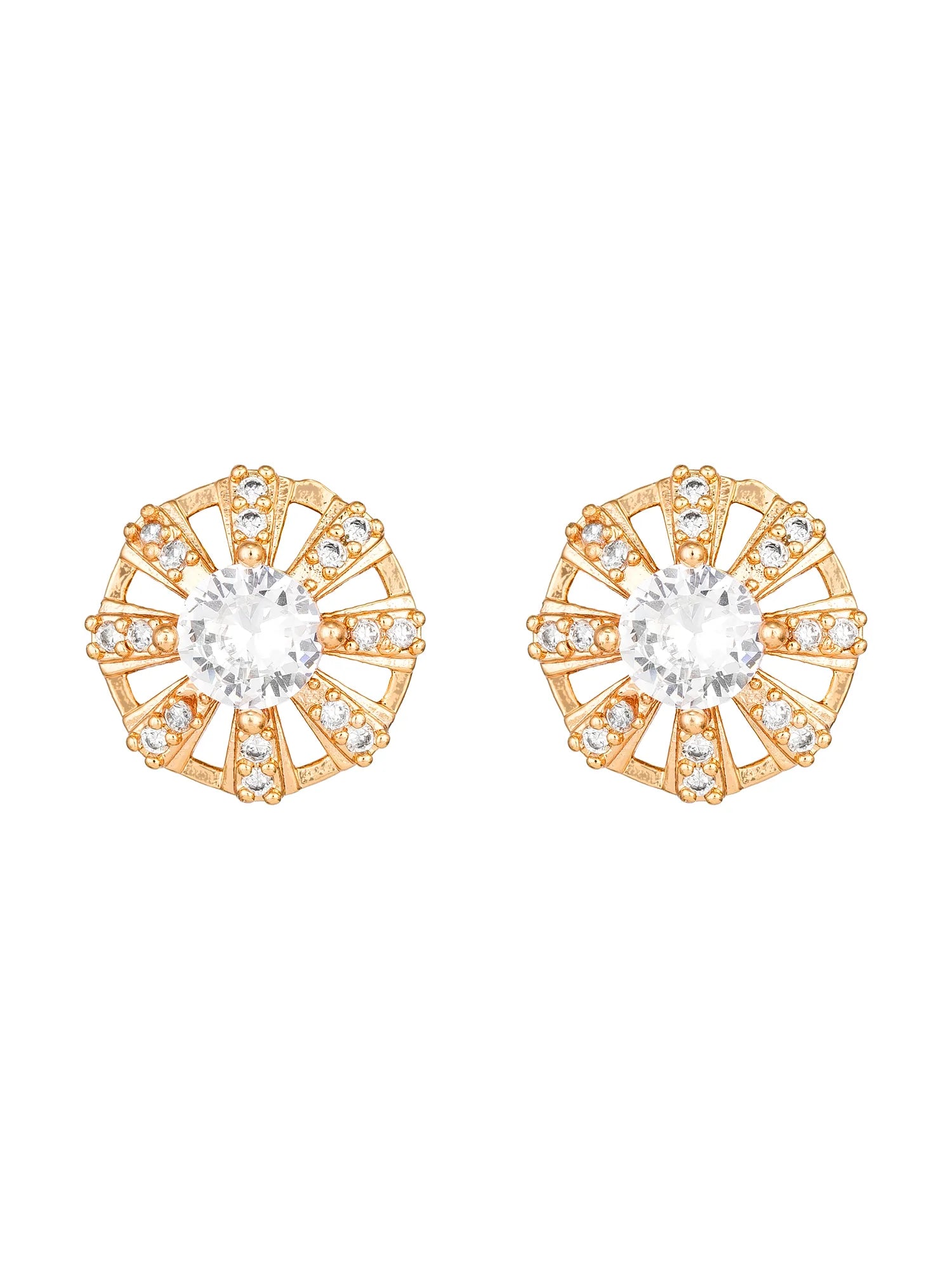 Wheel Design Solitaire Stud Earrings On A White Background