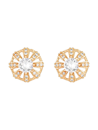 Wheel Design Solitaire Stud Earrings On A White Background