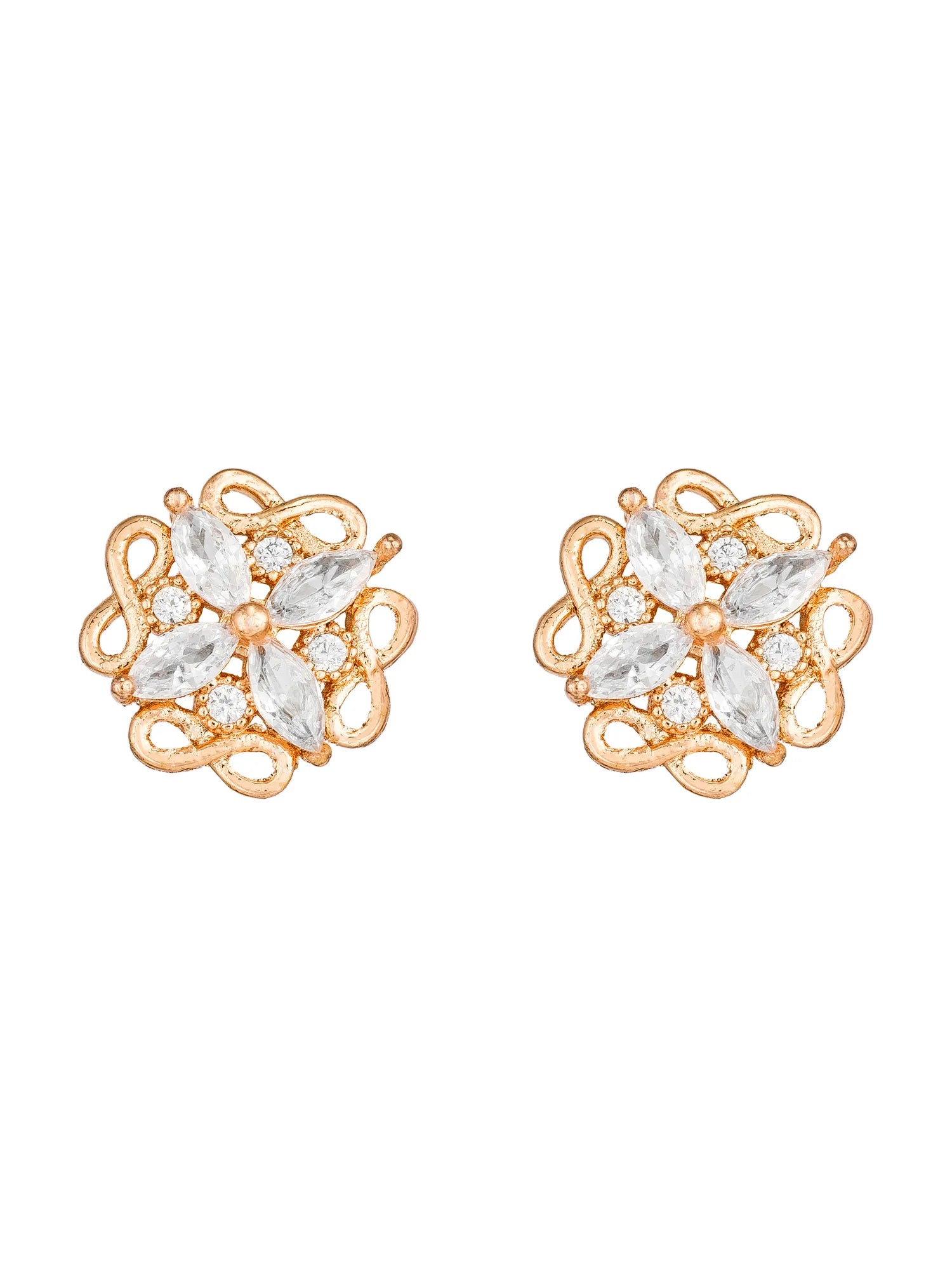Floral Swirl Stud Earrings On A White Background