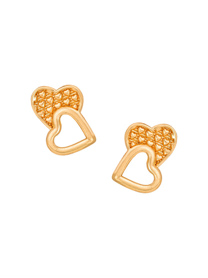 Aadita Gold-Toned Double Heart Texture Stud Earrings