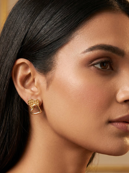 Aadita Gold-Toned Double Heart Texture Stud Earrings