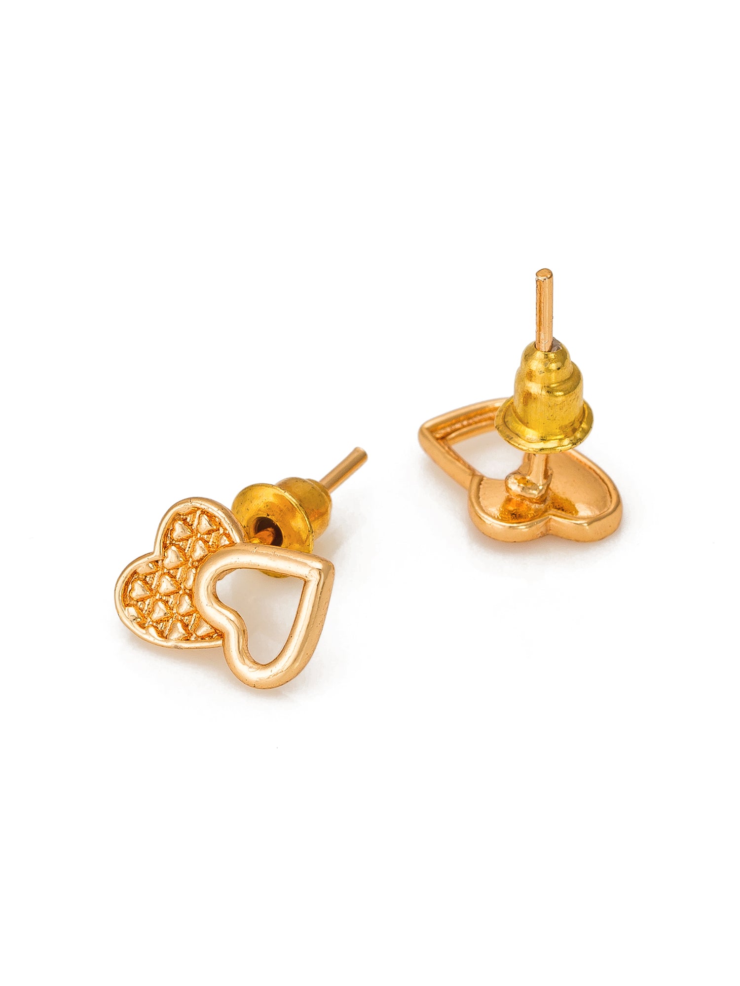 Aadita Gold-Toned Double Heart Texture Stud Earrings