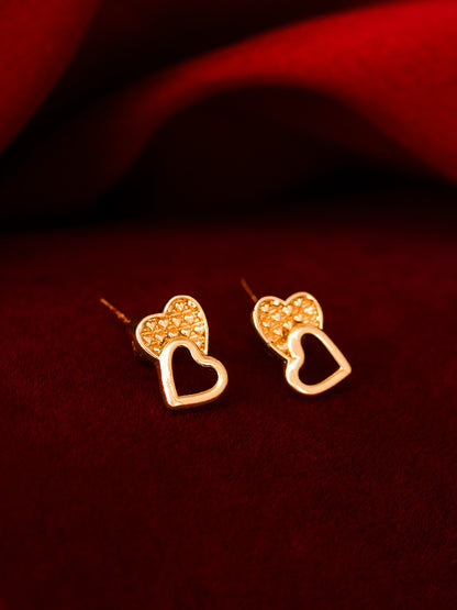 Aadita Gold-Toned Double Heart Texture Stud Earrings