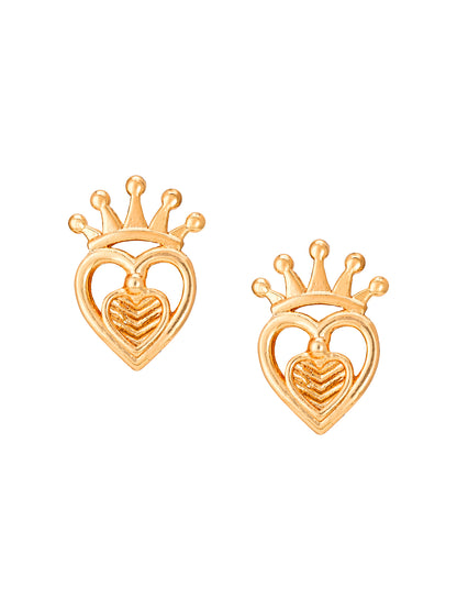Aadita Gold-Plated Crown Heart Stud Earrings