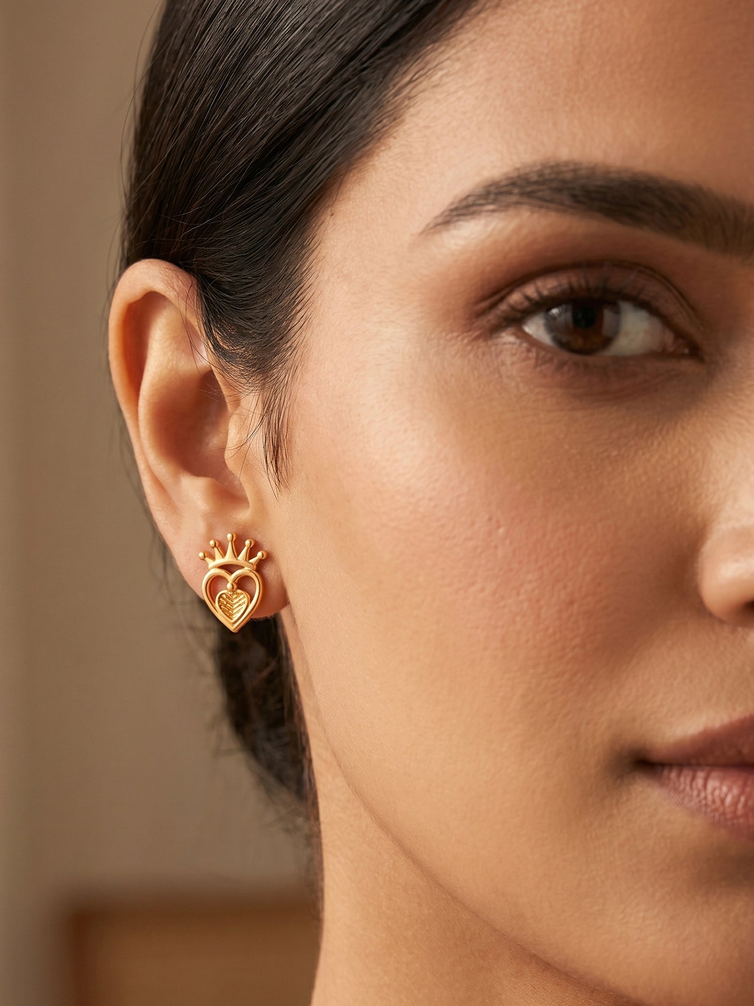 Aadita Gold-Plated Crown Heart Stud Earrings