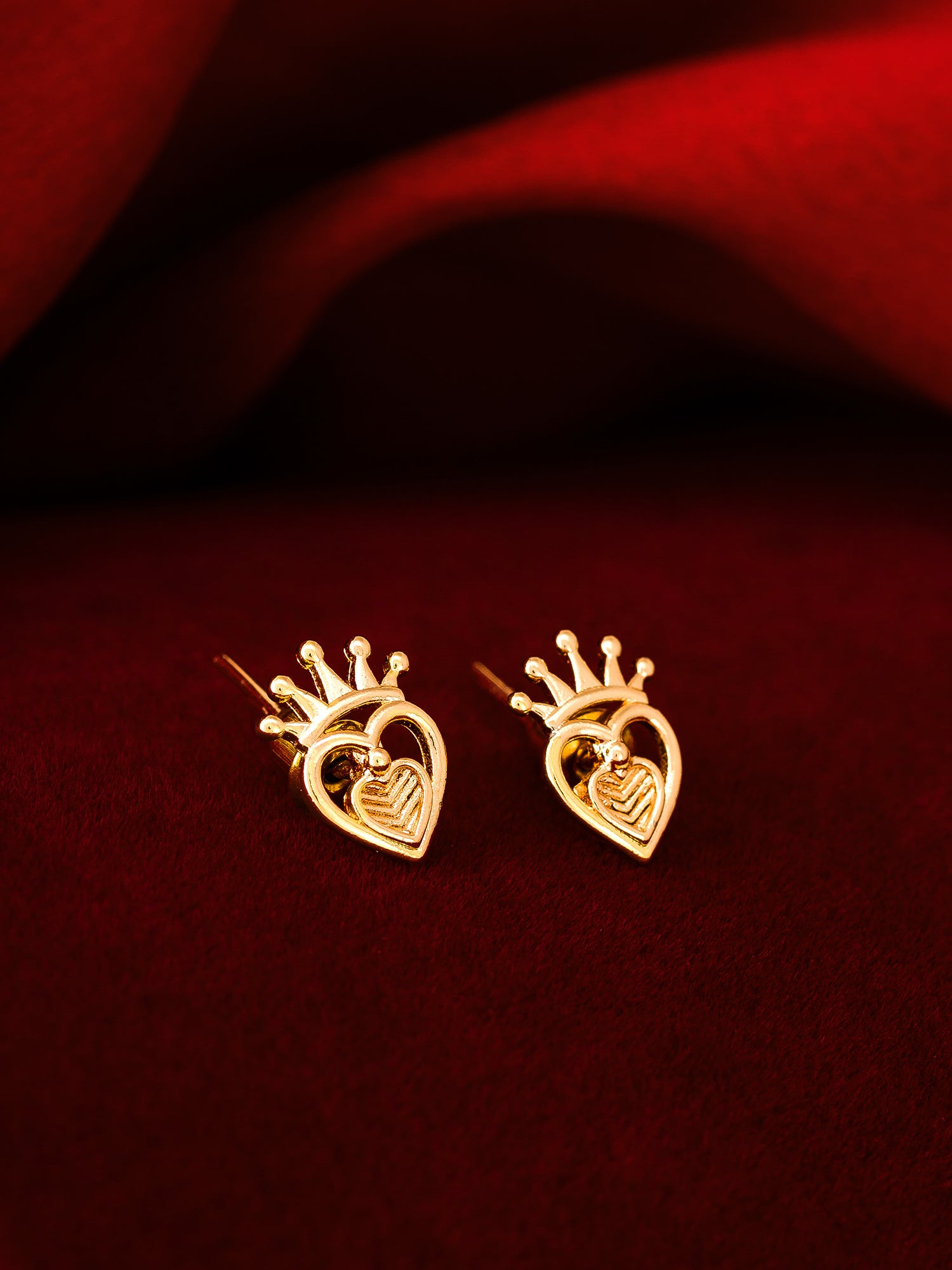 Aadita Gold-Plated Crown Heart Stud Earrings