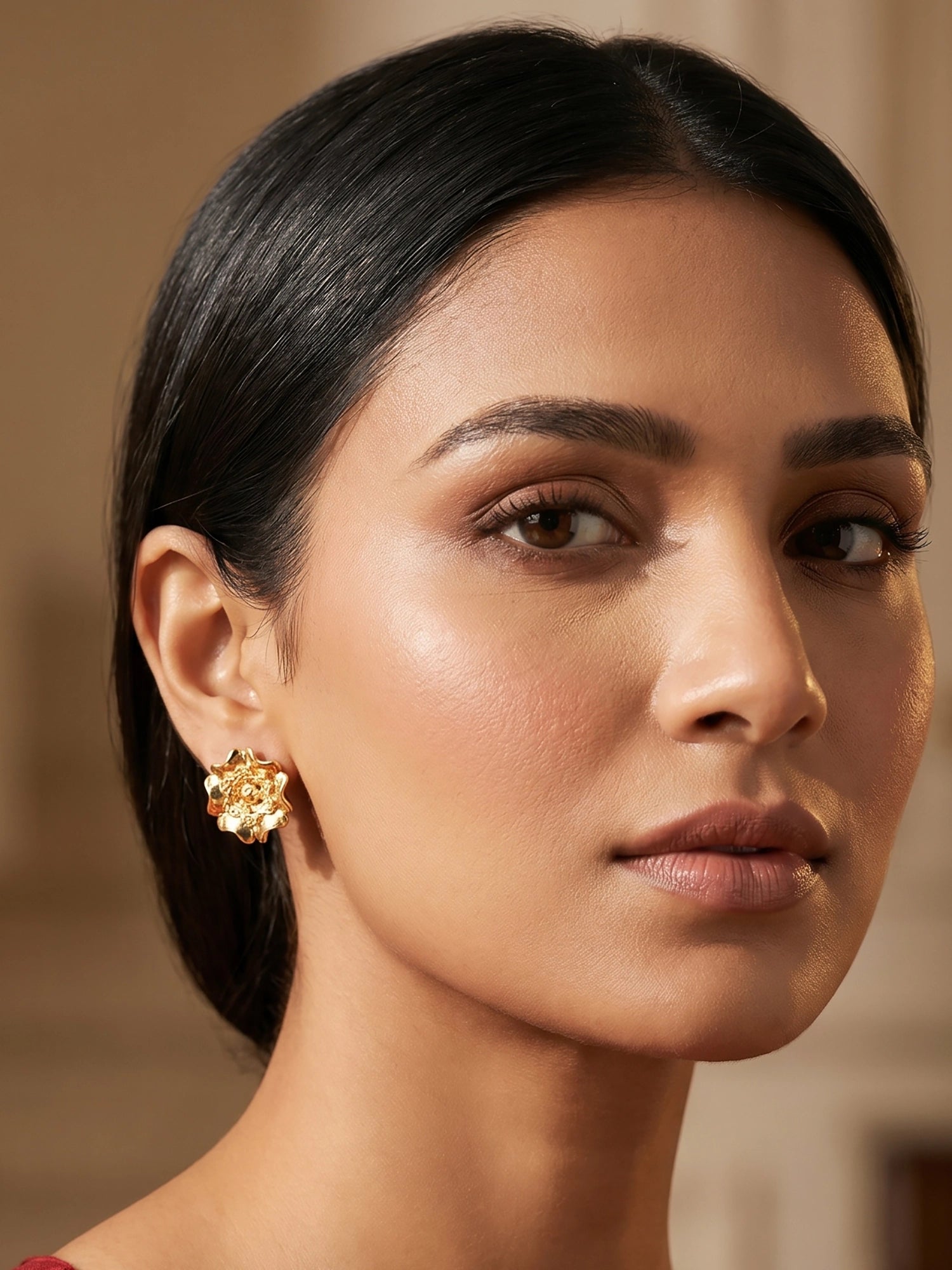 Aadita Gold-Tone Floral Textured Stud Earrings