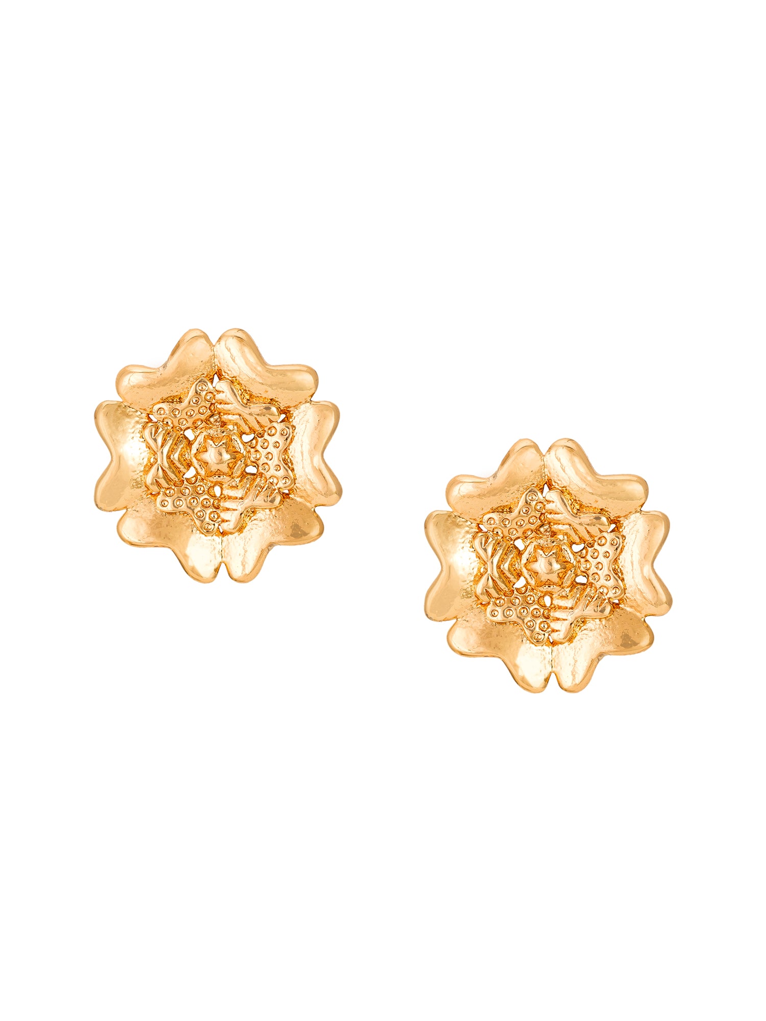 Aadita Gold-Tone Floral Textured Stud Earrings